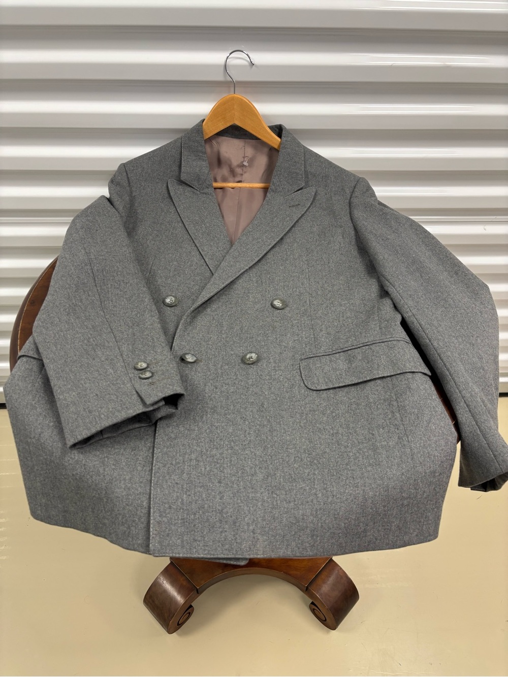 Men's Double-Breasted Gray Wool Blazer